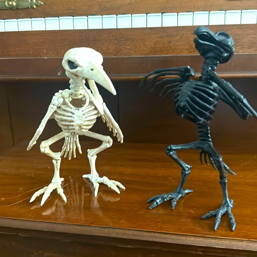 LUC 2 crow skeleton Halloween display one off white one black